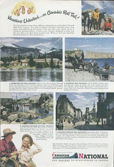 1947 - canadian national railway,jasper to gaspe ad